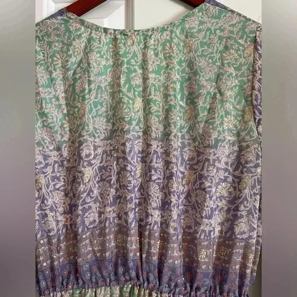 Bigg Bull by Cam Kimono Maxi Dess Green and Purple Metallic one size Silk blend - Picture 9 of 13